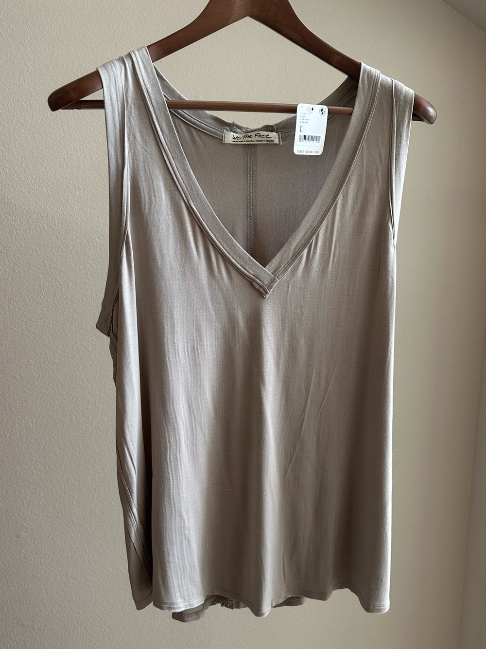 Free People Taupe V-Neck Sleeveless Tank Top NWT